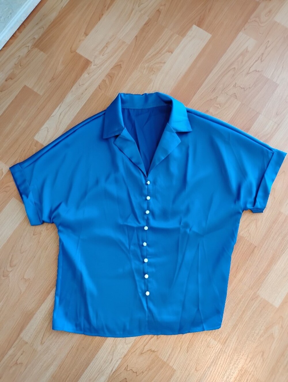 SHEIN Teal Button-Front Short Sleeve Blouse